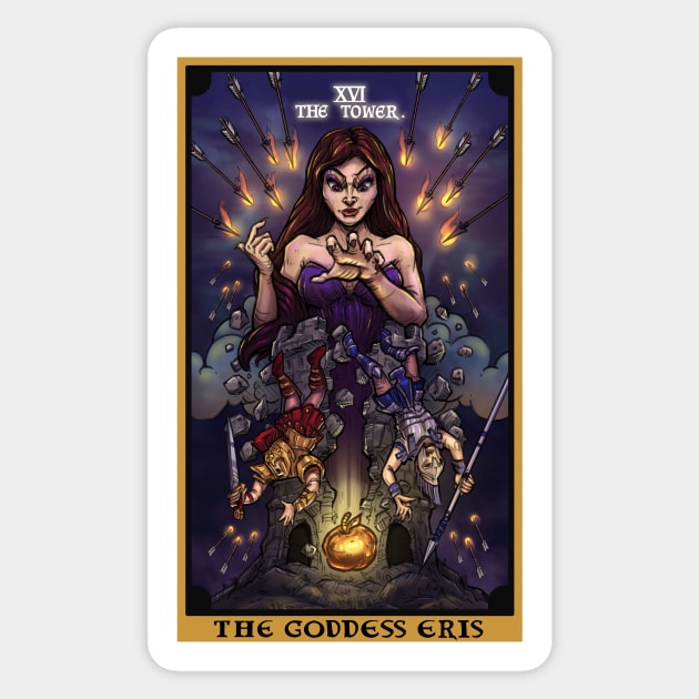 The Goddess Eris The Tower Tarot Card Sticker by TheGhoulishGarb